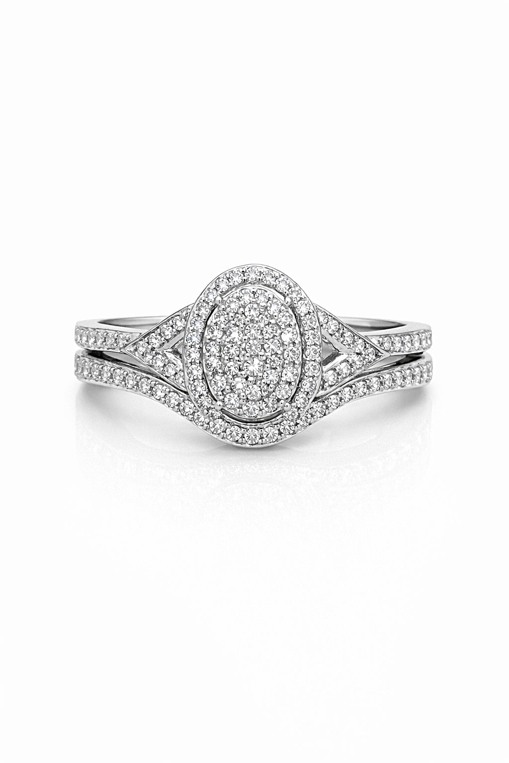 White Gold and Diamond Oval Ring Set