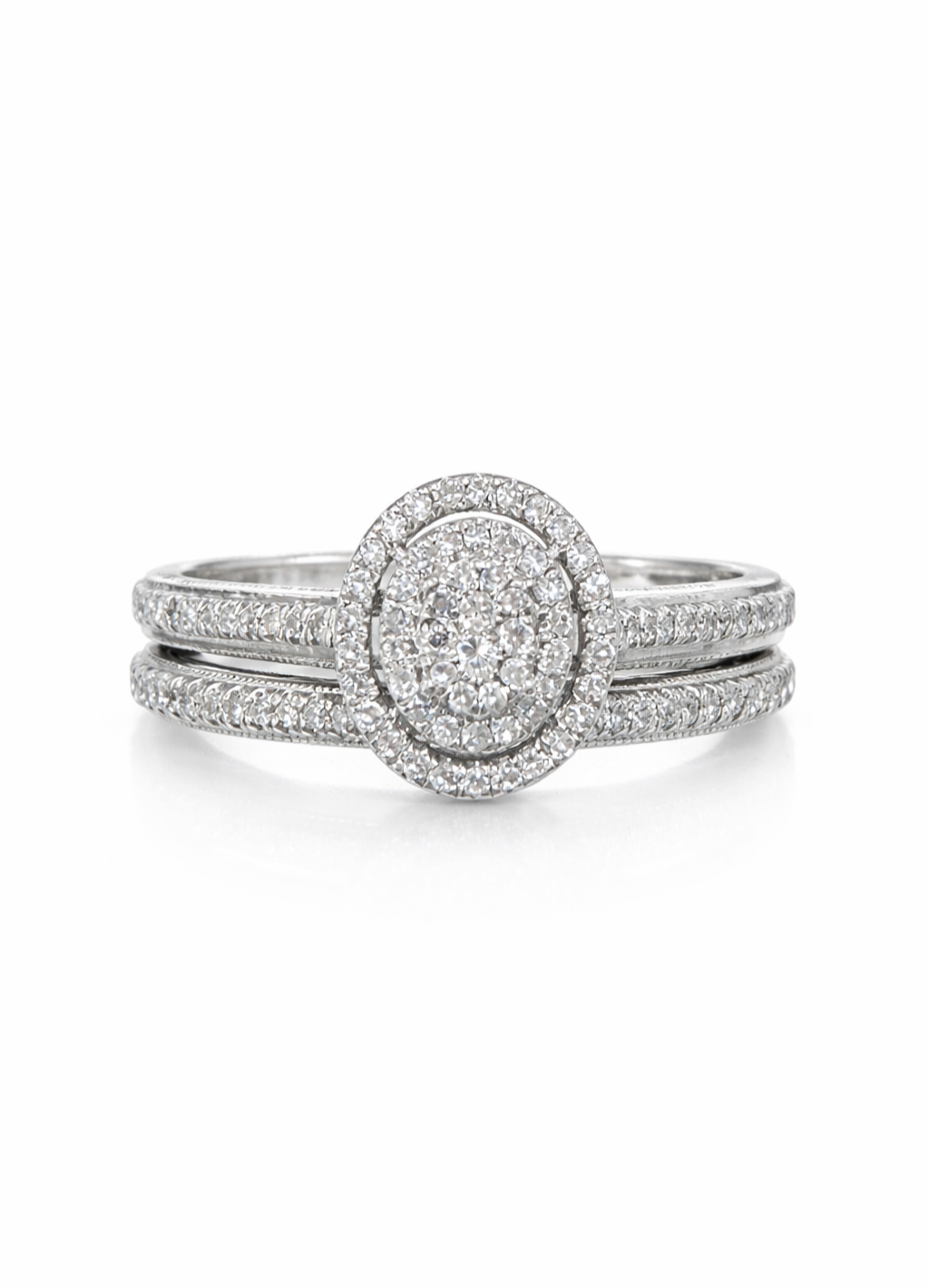 White Gold and Diamond Oval Halo Ring Set
