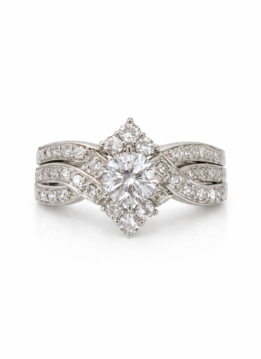 White Gold and Diamond Three Piece Ring Set