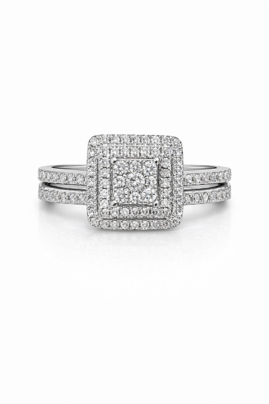 White Gold and Diamond Square Ring Set