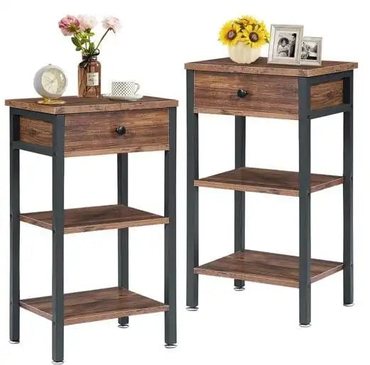 Mid-century Nightstand with two storage shelves and drawer.