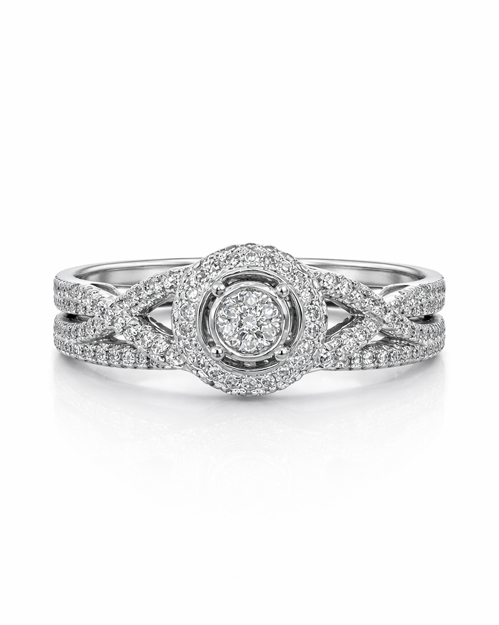 White Gold and Diamond Round Twist Ring Set