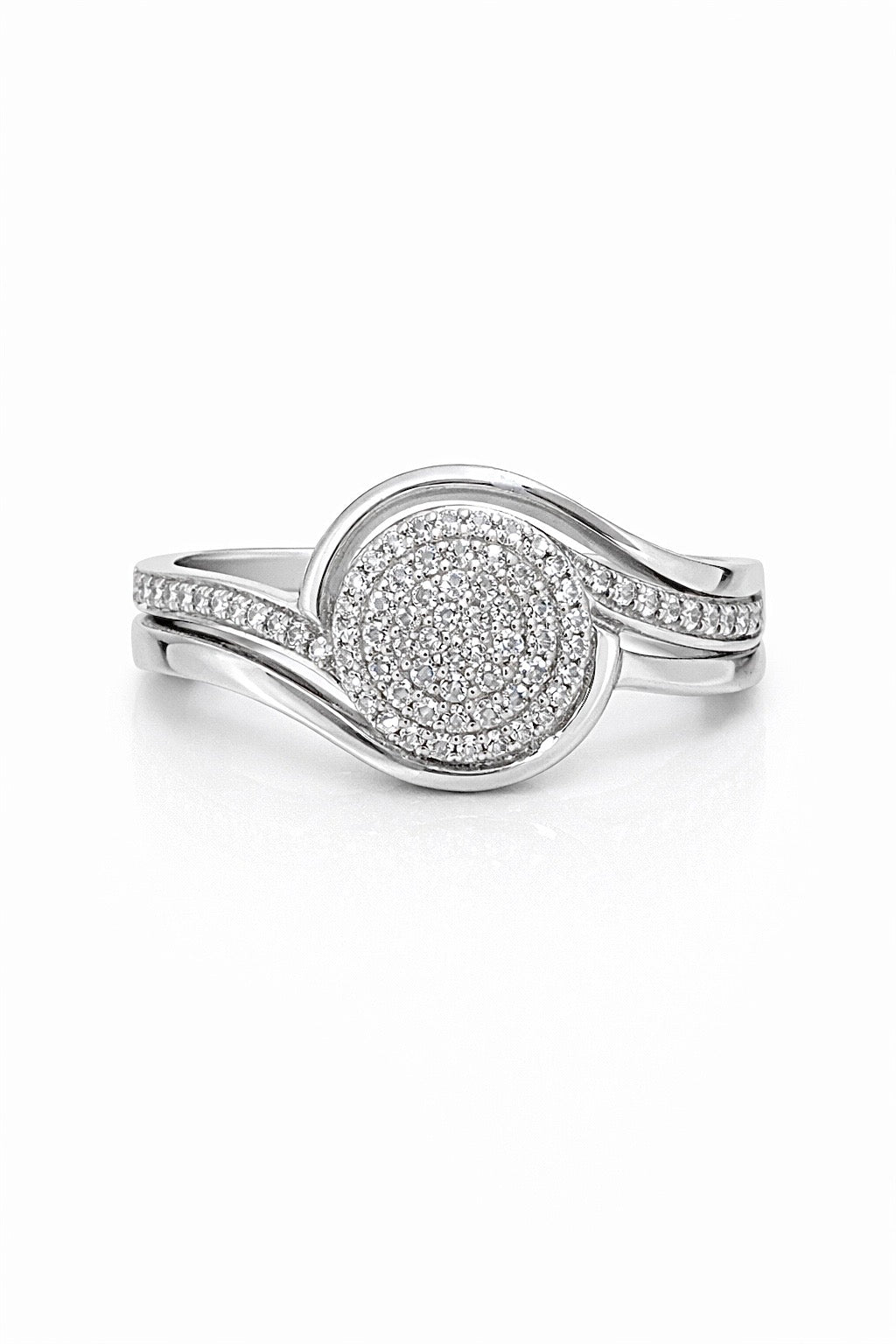 White Gold and Diamond Round Swirl Ring Set