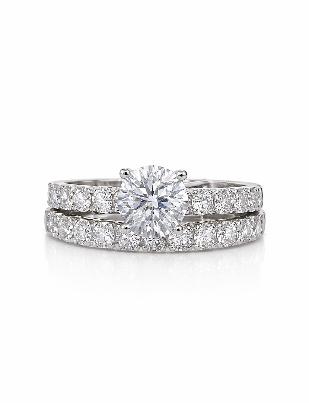 White Gold and Diamond Round Solitaire Ring Set