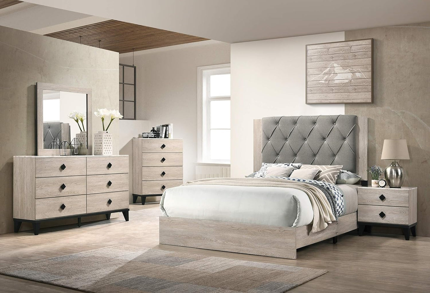 Avalon Beige 3 Piece Set | Bed, Dresser, Mirror