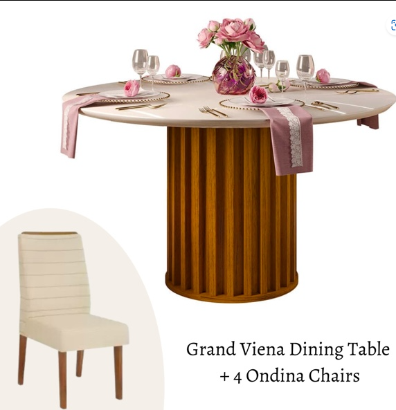 Grand Viena Off White Dining Table + 4 Ondina Chairs