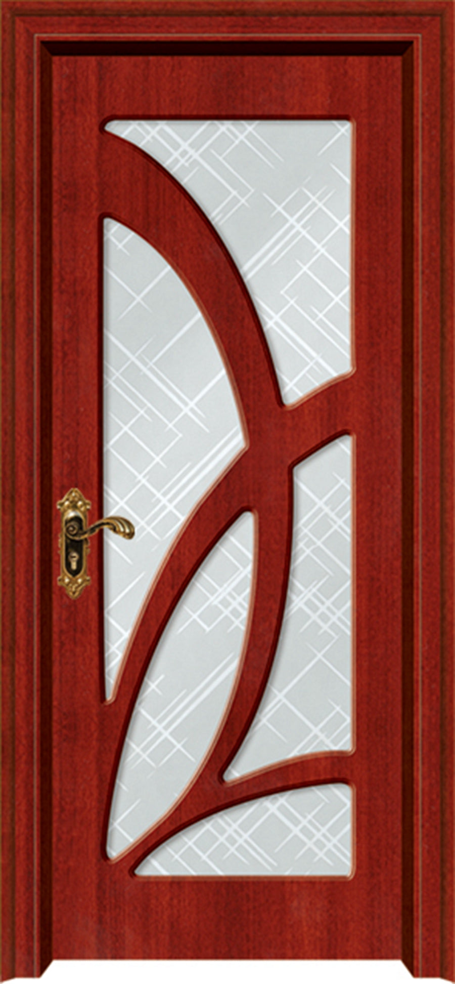 KM-305 Glass - Hollow Core Door - Red Wood
