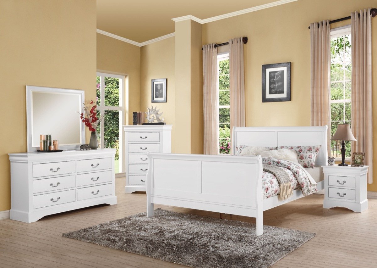 Louis Phillipe White Dresser & Mirror