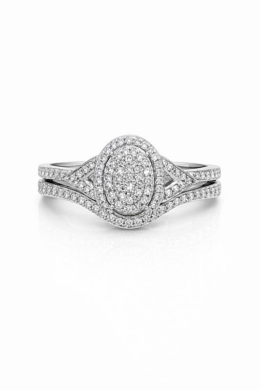 White Gold and Diamond Oval Ring Set