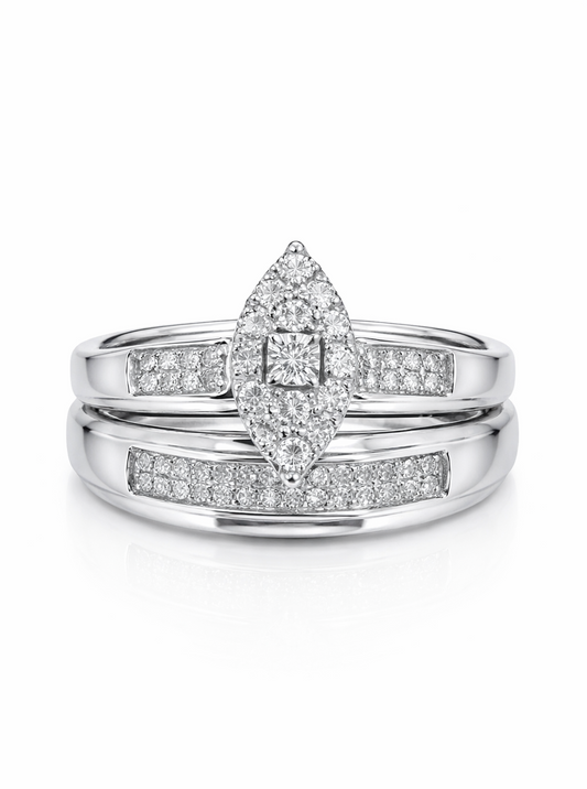 White Gold and Diamond Marquise Ring Set