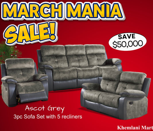 Ascot Grey 3pc Sofa Set