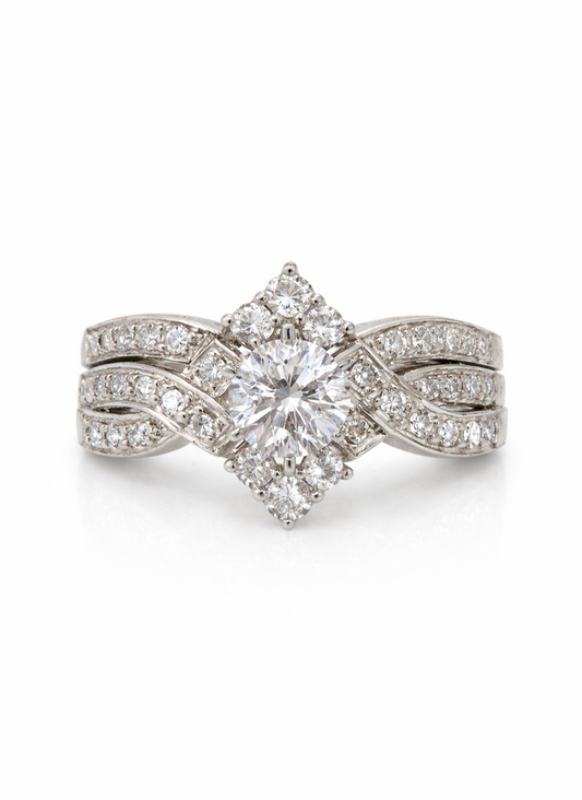 White Gold and Diamond Three Piece Ring Set