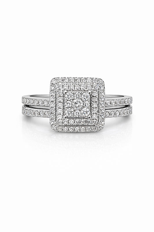White Gold and Diamond Square Ring Set
