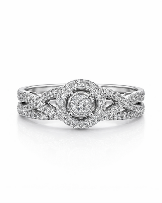 White Gold and Diamond Round Twist Ring Set