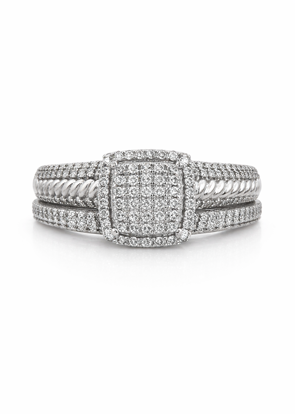 Gold and Diamond Square Ring Set