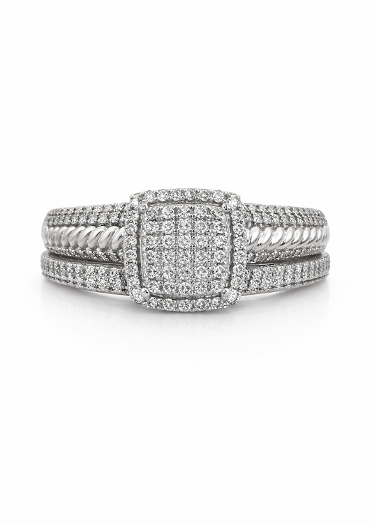 Gold and Diamond Square Ring Set
