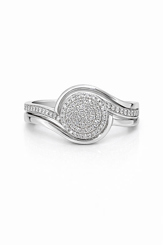 White Gold and Diamond Round Swirl Ring Set