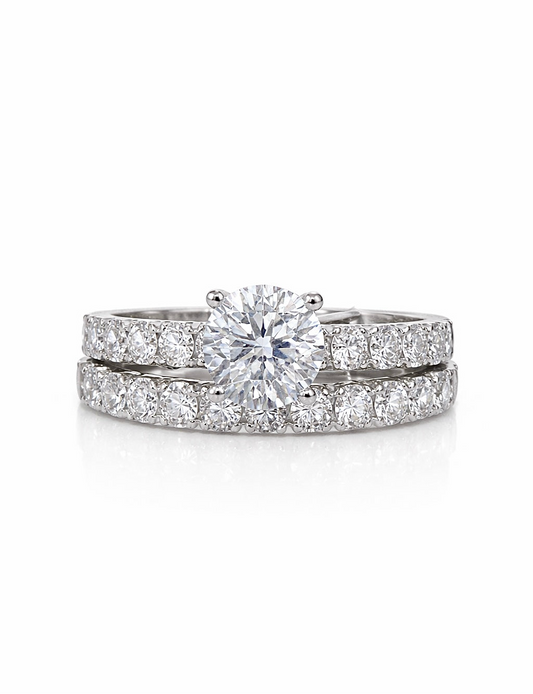 White Gold and Diamond Round Solitaire Ring Set