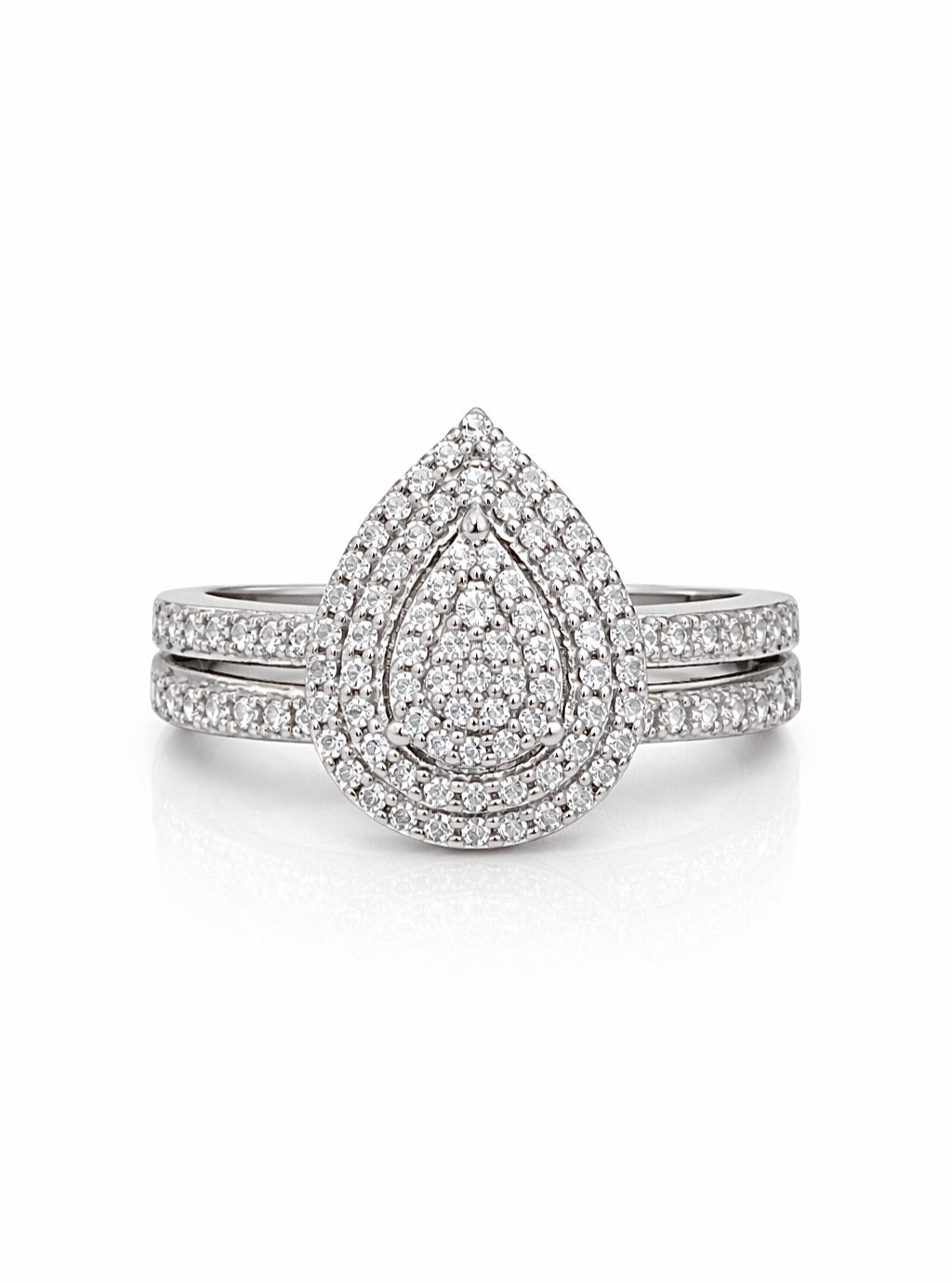 White Gold and Diamond Pear Halo Ring Set