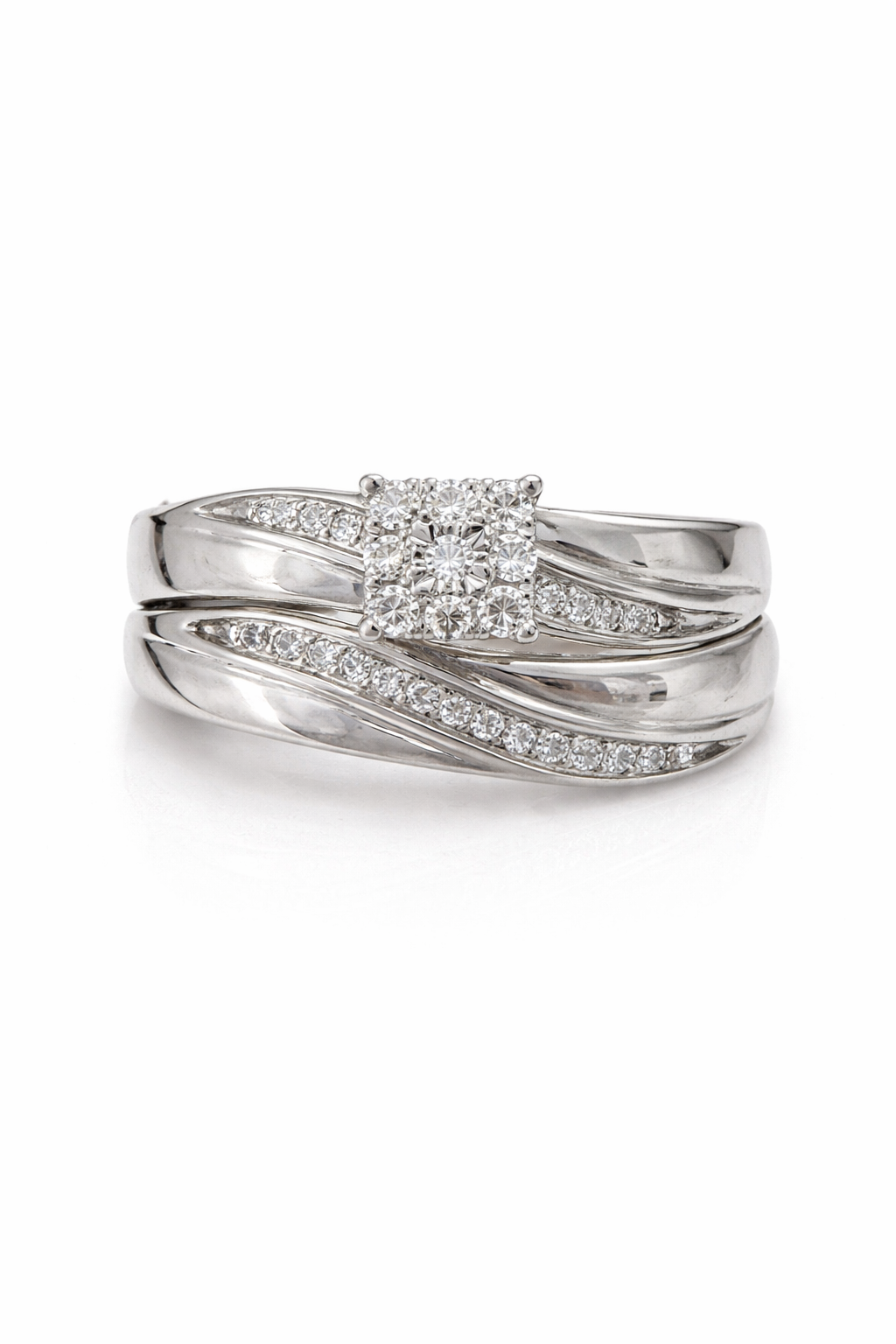 White Gold and Diamond Square Ring Set