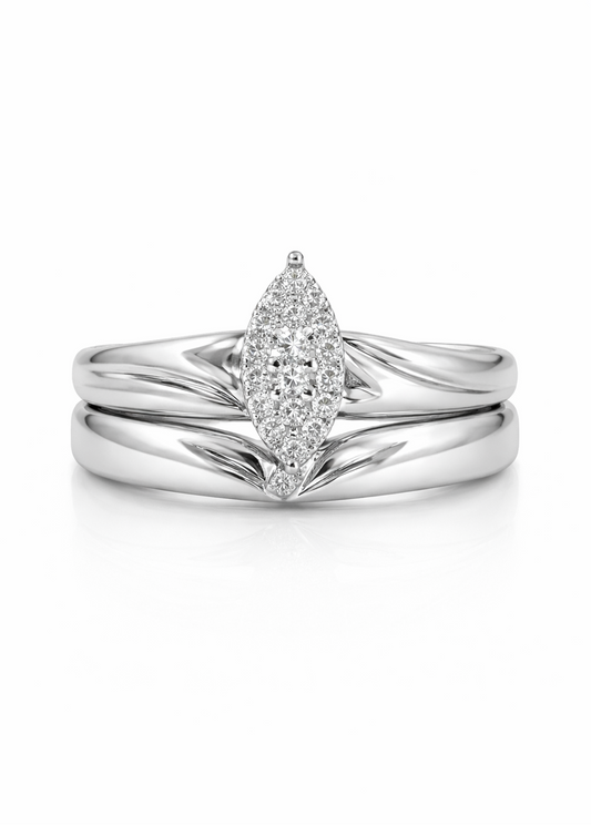 White Gold and Diamond Marquise Ring Set