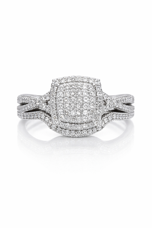 Gold and Diamond Square Ring Set