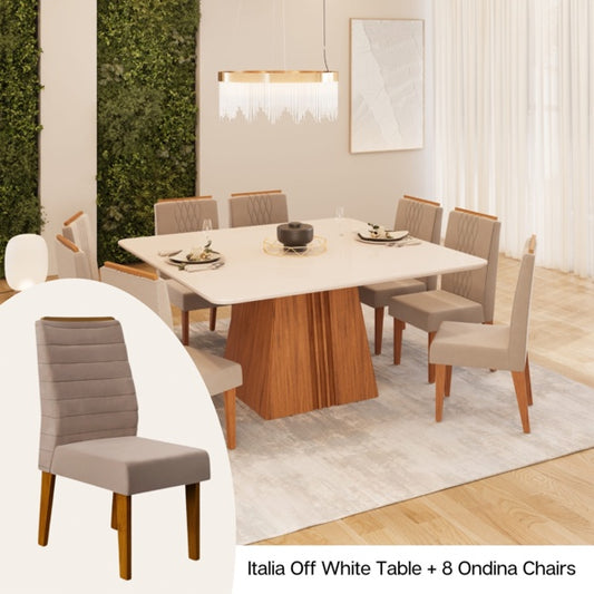 Grand Italia Off White Square Dining Table + 8 Ondina Chairs