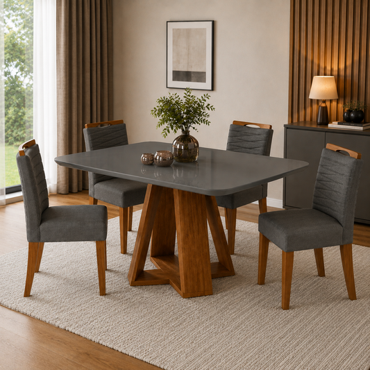 Grand Celestial Grey Dining Table + 4 Lia Chairs