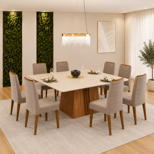 Grand Italia Off White Square Dining Table + 8 Ondina Chairs
