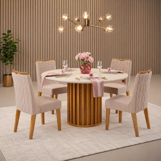 Grand Viena Off White Dining Table + 4 Jade Chairs