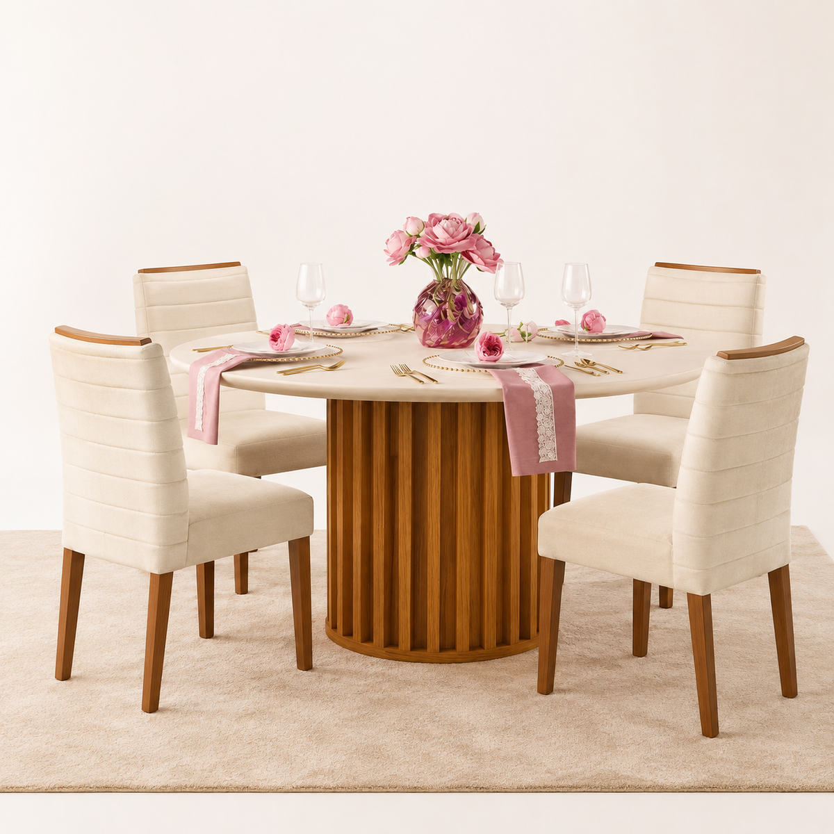 Grand Viena Off White Dining Table + 4 Ondina Chairs