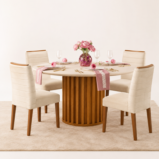 Grand Viena Off White Dining Table + 4 Ondina Chairs
