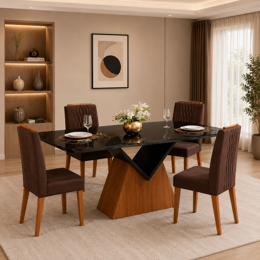 Prince Argo Black Dining Table + 4 Lia Mocha Chairs