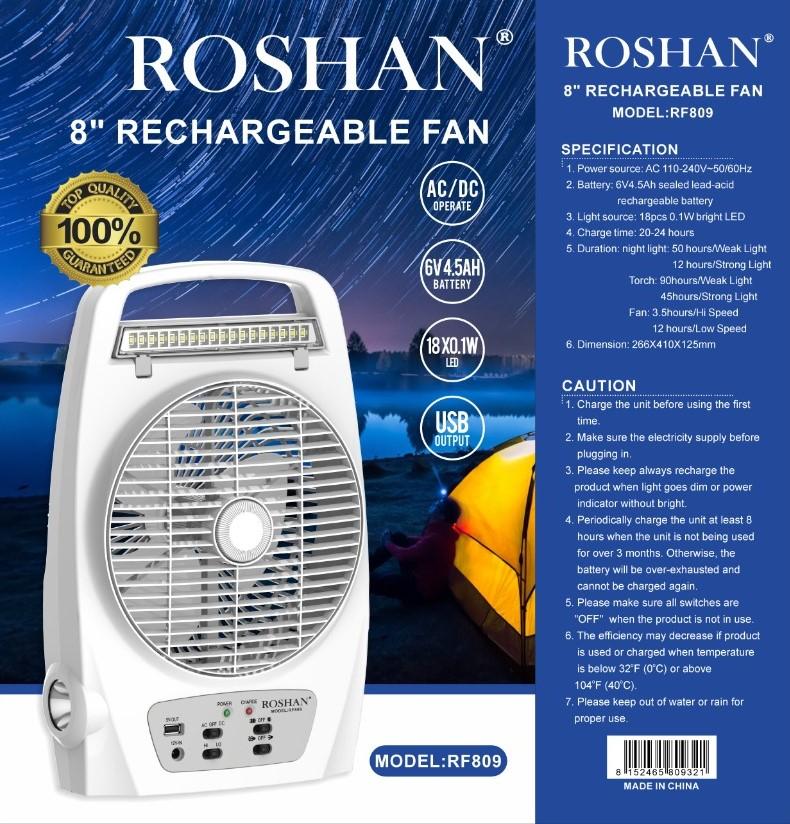 Roshan 8" Rechargeable Fan