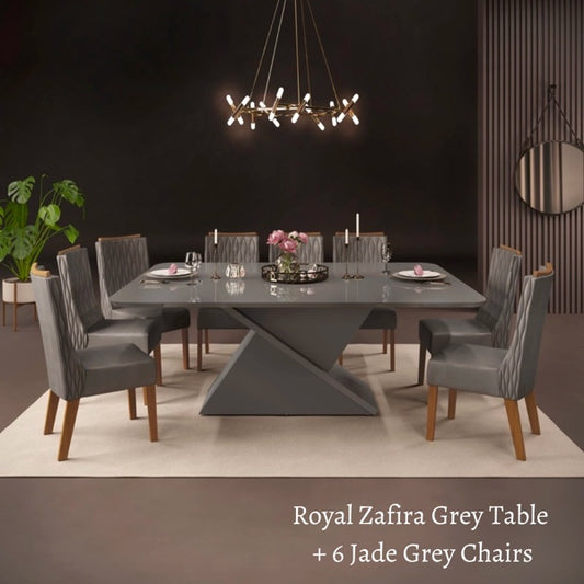 Royal Zafira Grey 6 Seater Dining Set with Jade Chairs