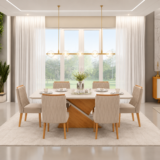 Royal Zafira Cedar White Table + 6 Jade Kraft Chairs