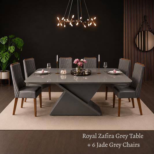 Royal Zafira Grey 6 Seater Dining Set with Jade Chairs