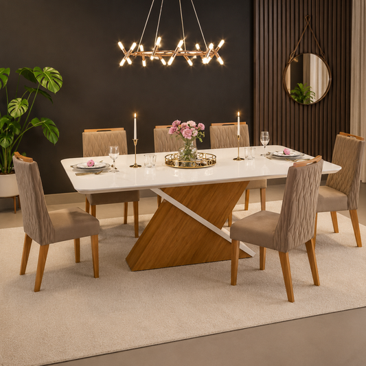 Royal Zafira Off White Table + 6 Jade Kraft Chairs