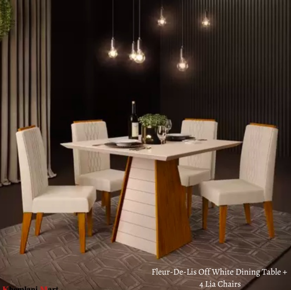 Fleur-De-Lis Dining Off White Square Table + 4 Lia Chairs