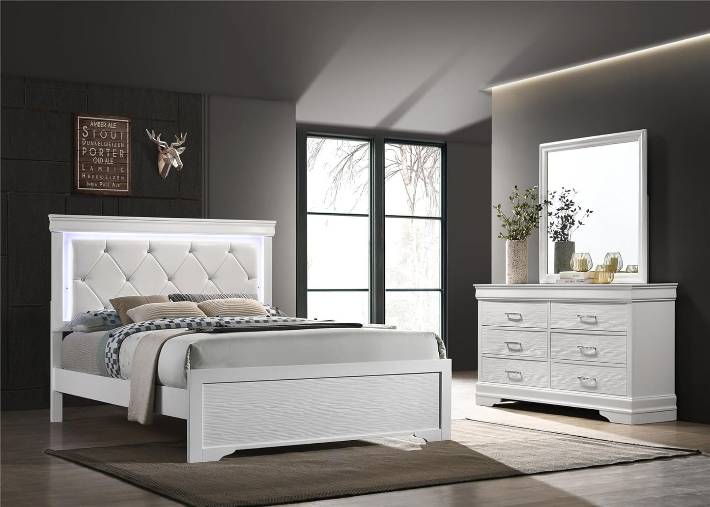 Solaris White 3PC Set | Bed, Dresser, Mirror