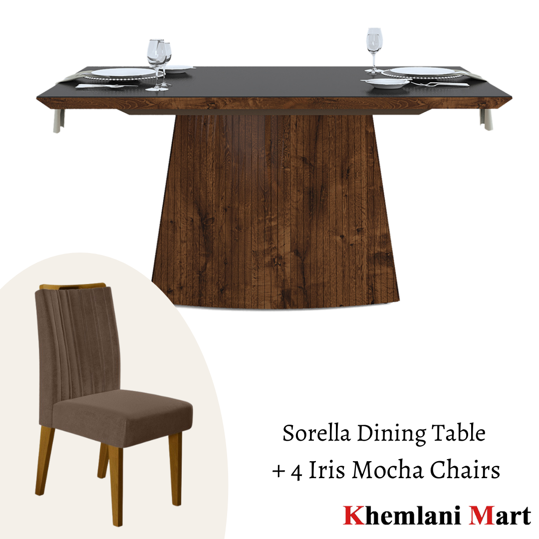 Sorella Dining Table + 4 Iris Mocha Chairs
